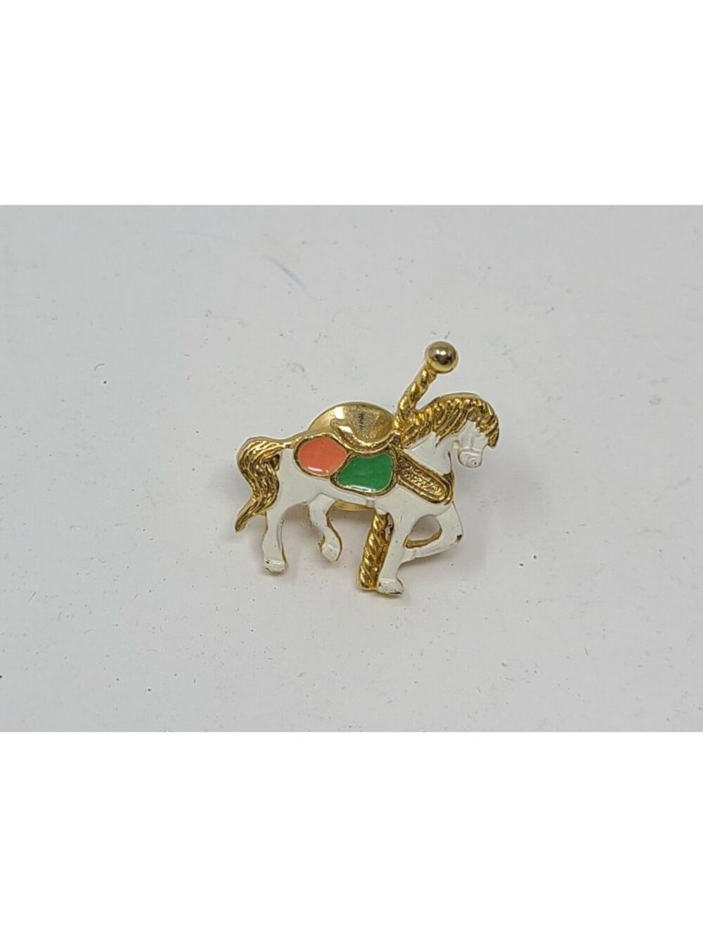 Vintage Carousel Horse Brooch Pin White Enamel Signed Fort